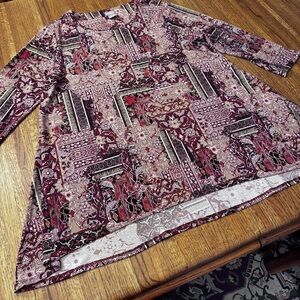 Chico’s size 2 flowing autumn colored tunic top w/beaded neckline (size 12-14)